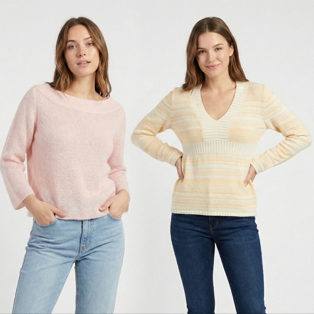 Tommy Bahama Women's V-Neck Sweaters in Blush and Pastel Yellow - Set 2